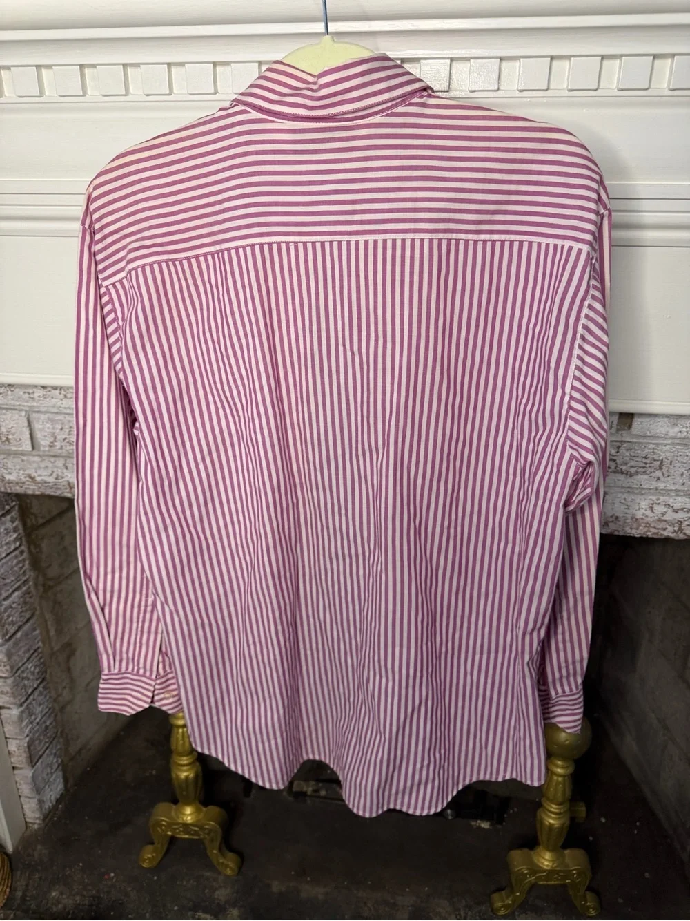 Diane von Furstenberg Pink Stripe Button Down Shirt Embroidered Floral Detail